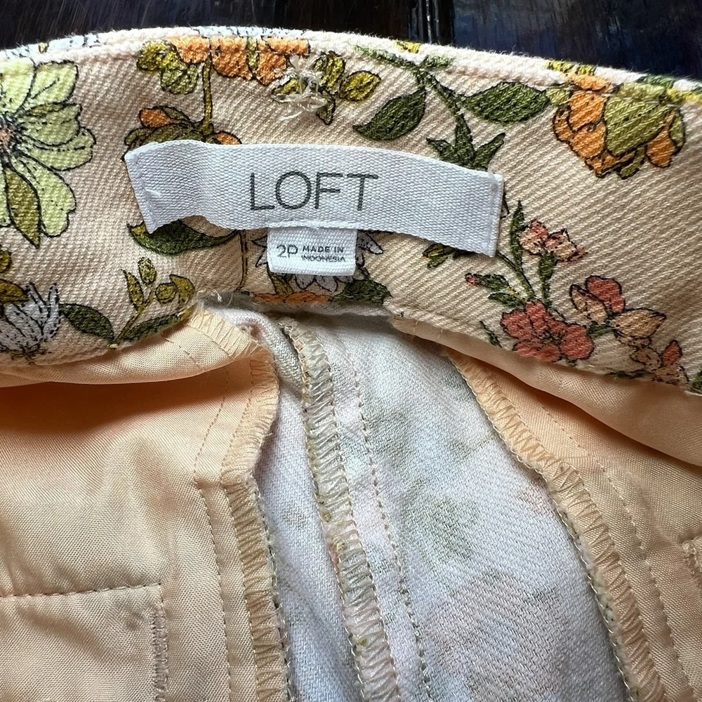Loft Petite Sutton Kick Crop Pants Beige Orange Yellow Floral Woman’s 2P Belt - Picture 16 of 16